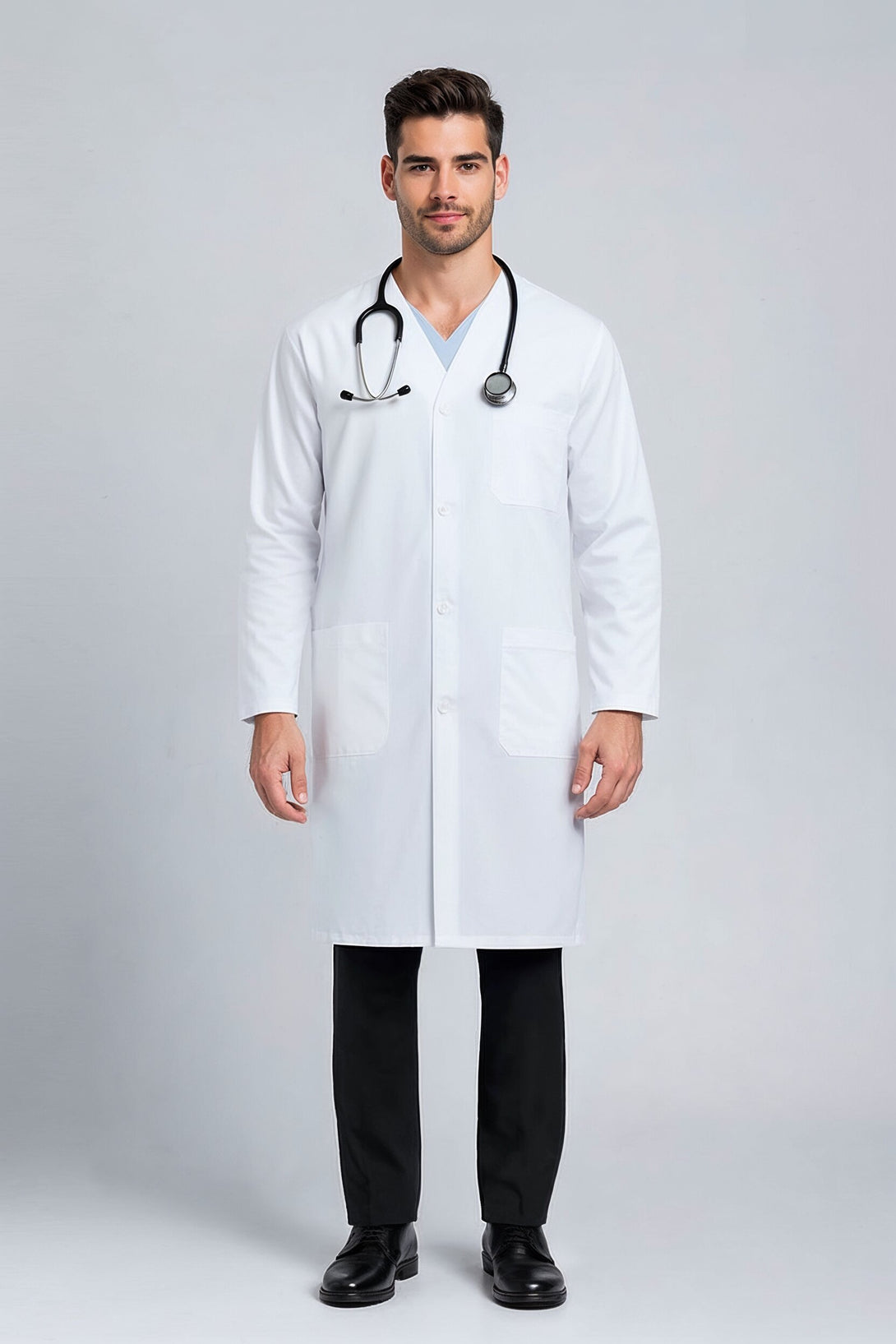 DR Uniforms™ Collarless Unisex Lab Coat – 60% Cotton, 40