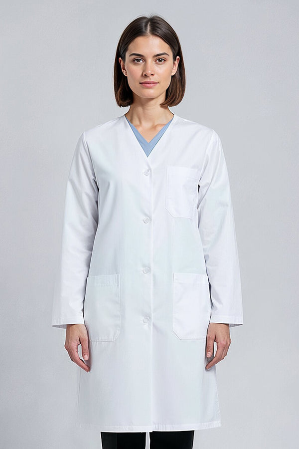 DR Uniforms® Women's Collarless Lab Coat - Poly-Cotton Blend