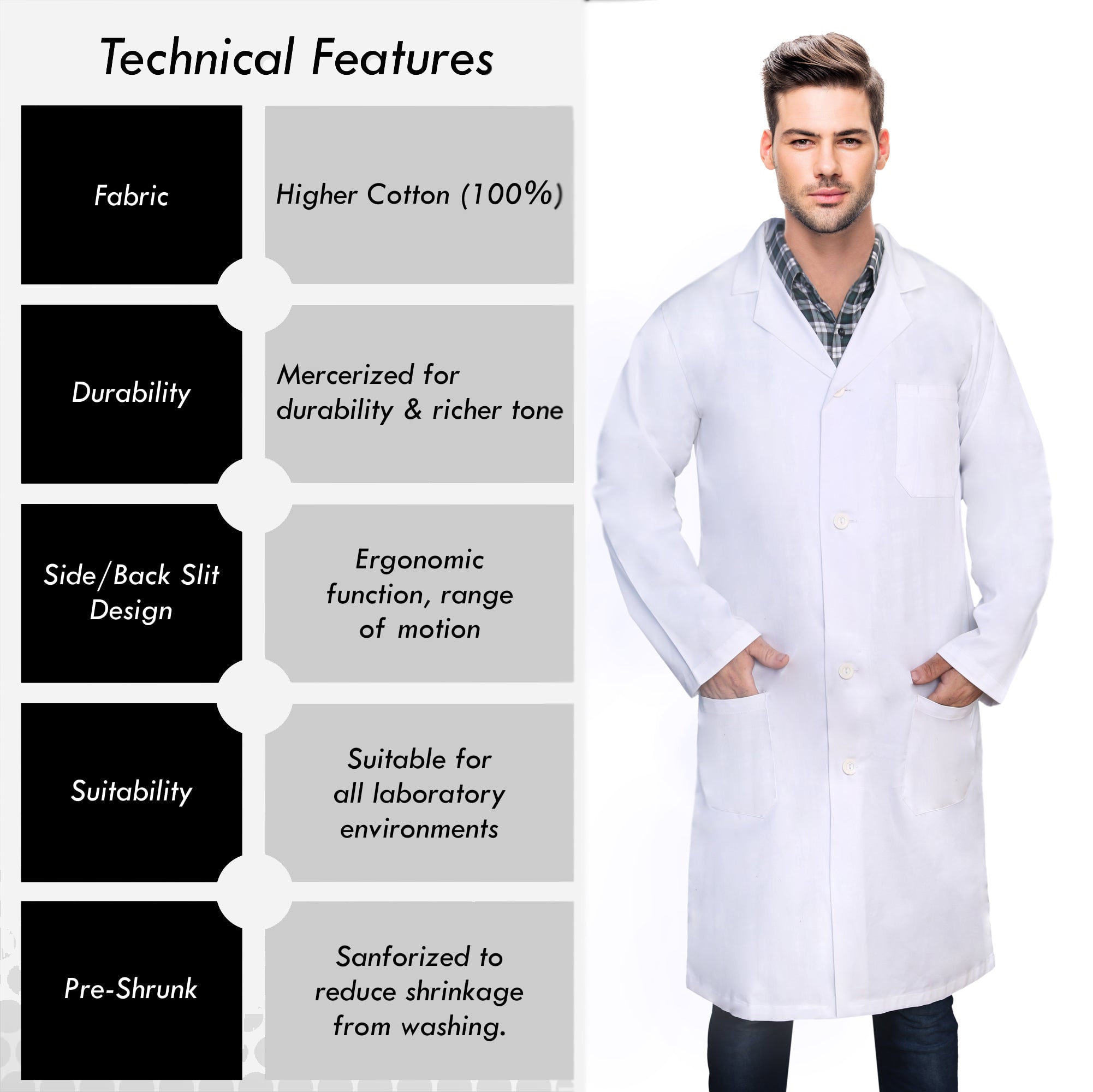 DR Uniforms Unisex Lab Coat White (100% Cotton) - Laboratory Coat - DR ...