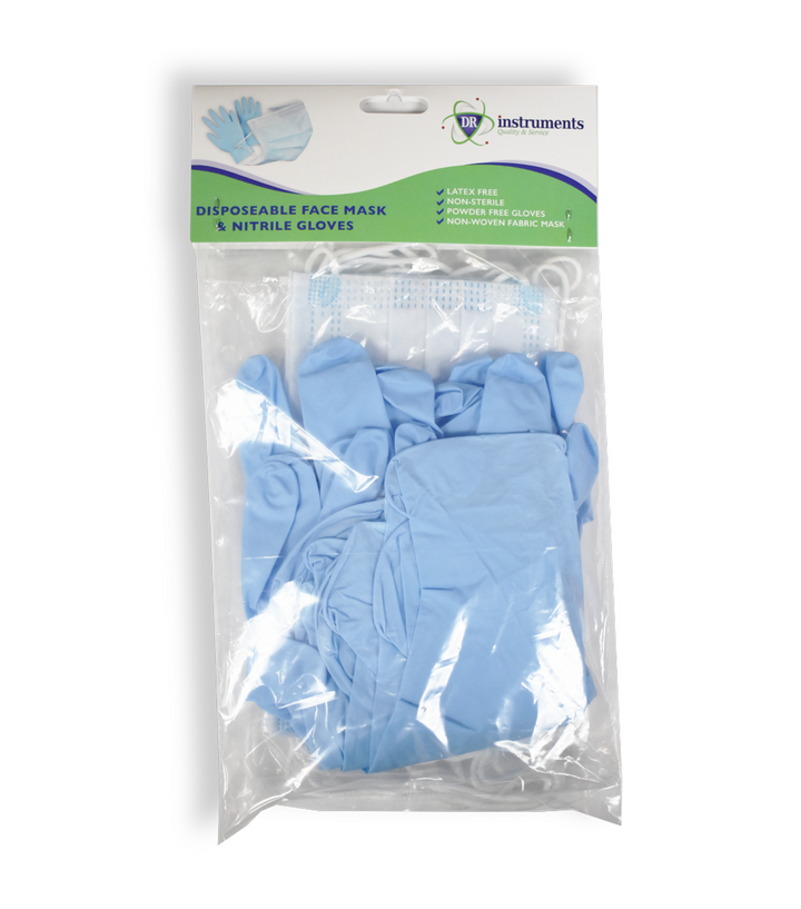 Grab Disposable Face Mask and Nitrile Gloves - 5 Pack - Protective Kit - DR Instruments